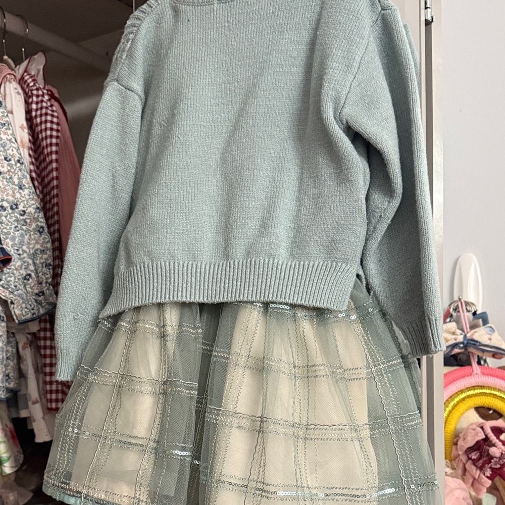 Mayoral Gray Knit and Tulle Kids Dress - Picture 7 of 8